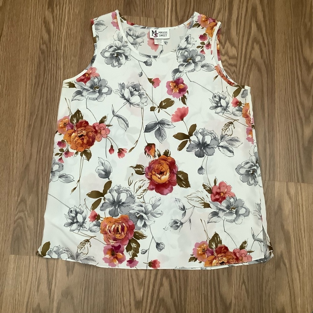 Vintage Maggie Sweet Women Size S Multicolor Floral Sleeveless Tank Top USA Made